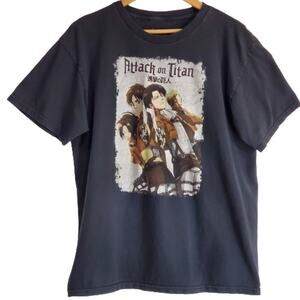 Attack on Titan Group Swords With Logo Anime Black T Shirt  Large